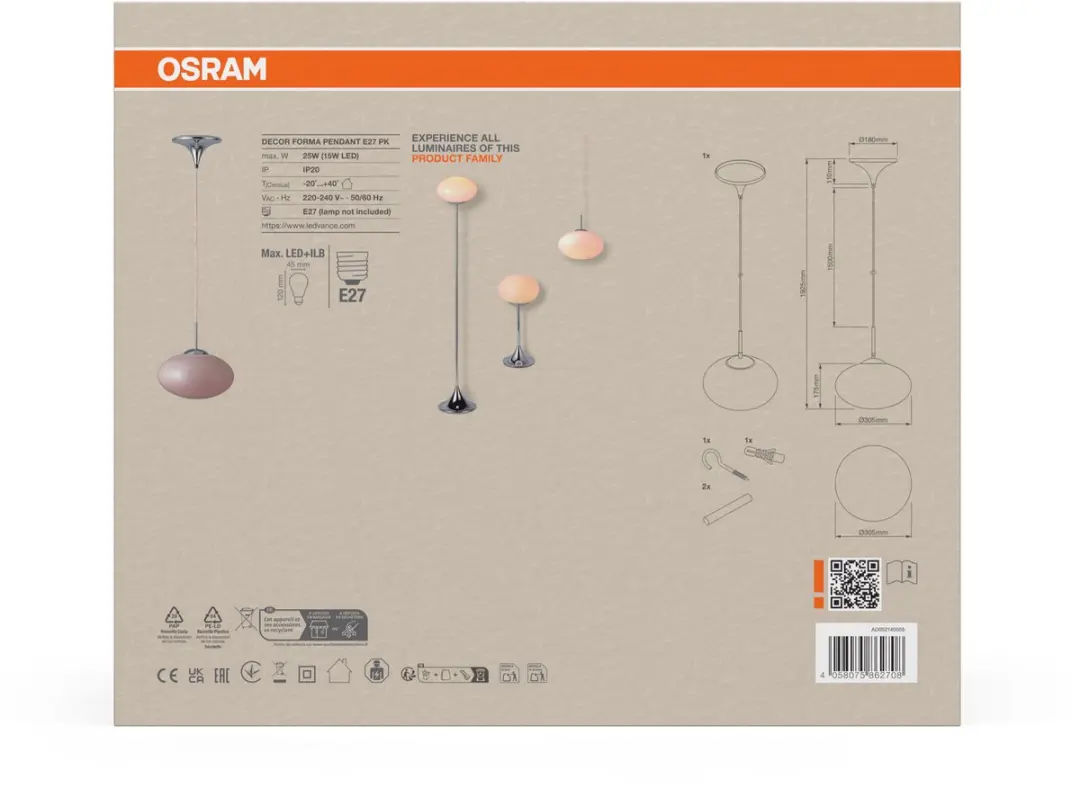 Osram Decor Forma Pendant E27 Roze - afbeelding 3 van 4