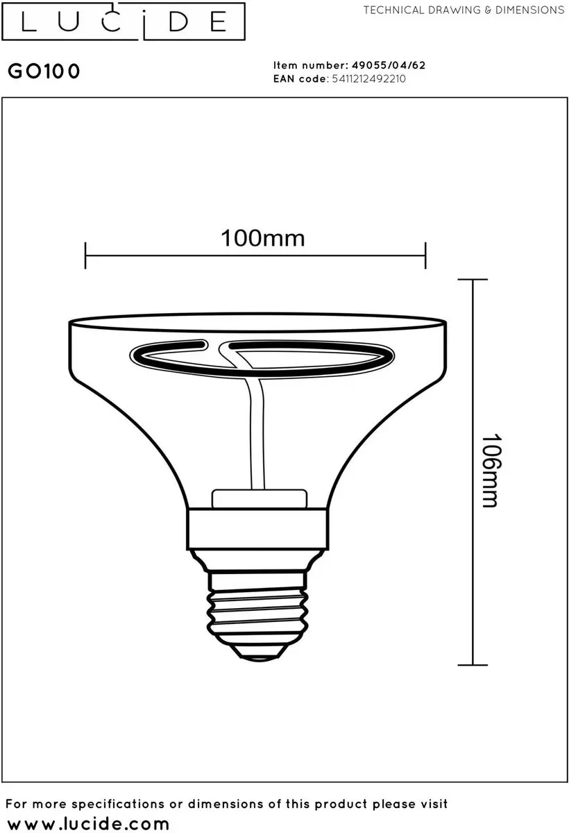 Lucide GO100 LED Filamentlamp E27 4W 2200K - Amber - afbeelding 4 van 4