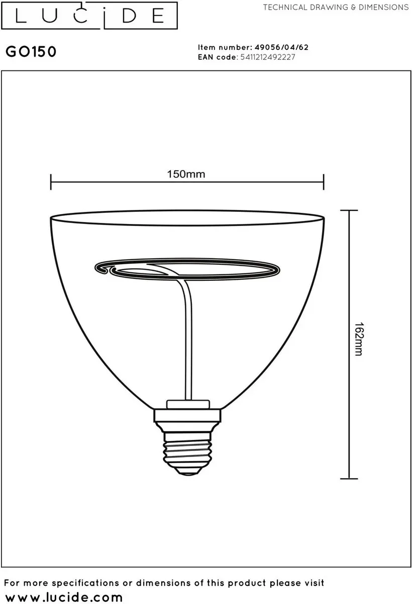 Lucide GO150 LED Filamentlamp - Ø15cm - 4W 2200K - Amber - afbeelding 4 van 6