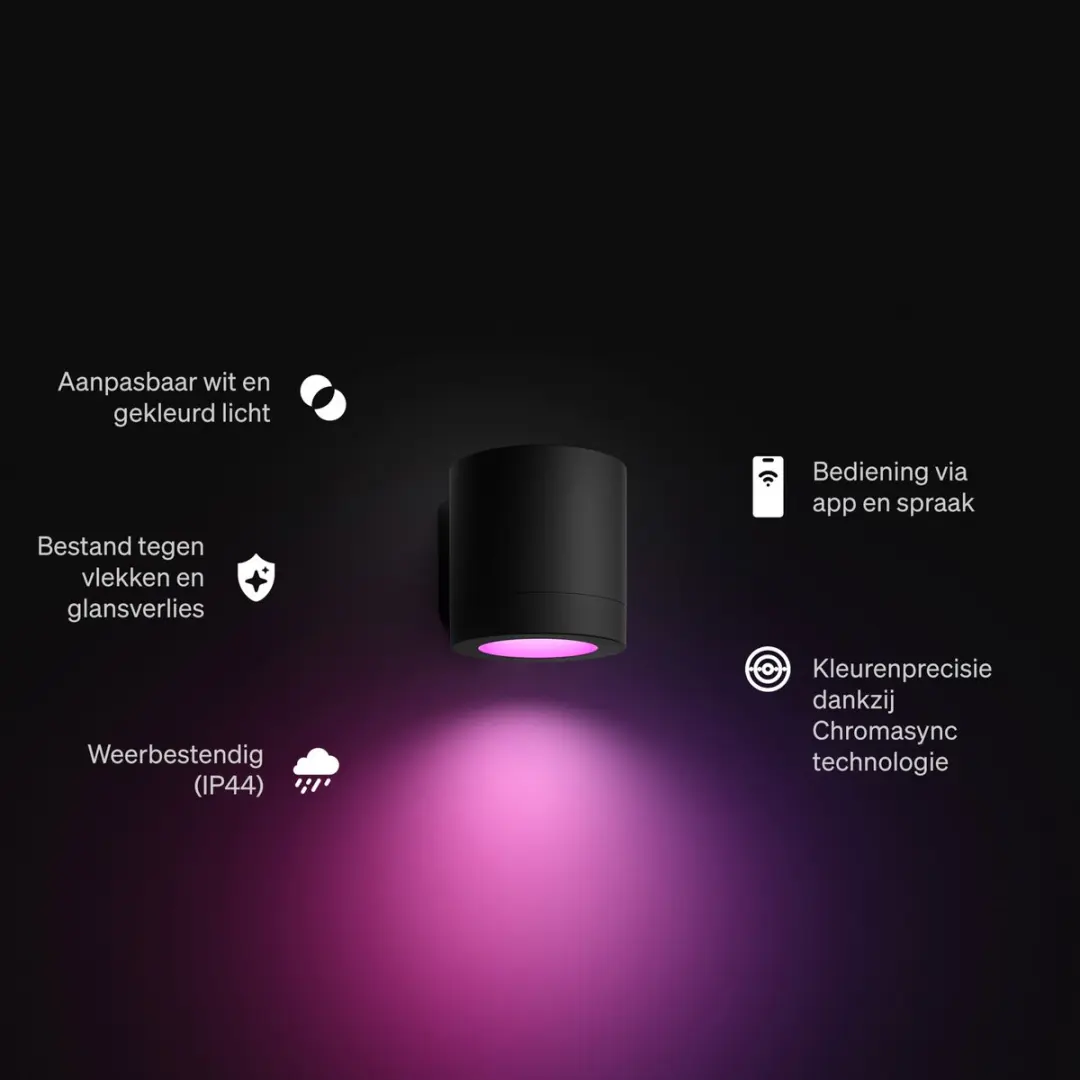 Philips Hue Muscari Wandspot - RGBW - IP44 - Zwart - afbeelding 4 van 6