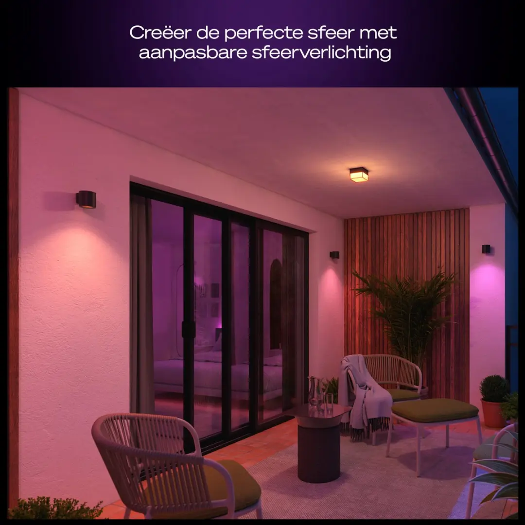 Philips Hue Muscari Wandspot - RGBW - IP44 - Zwart - afbeelding 6 van 6