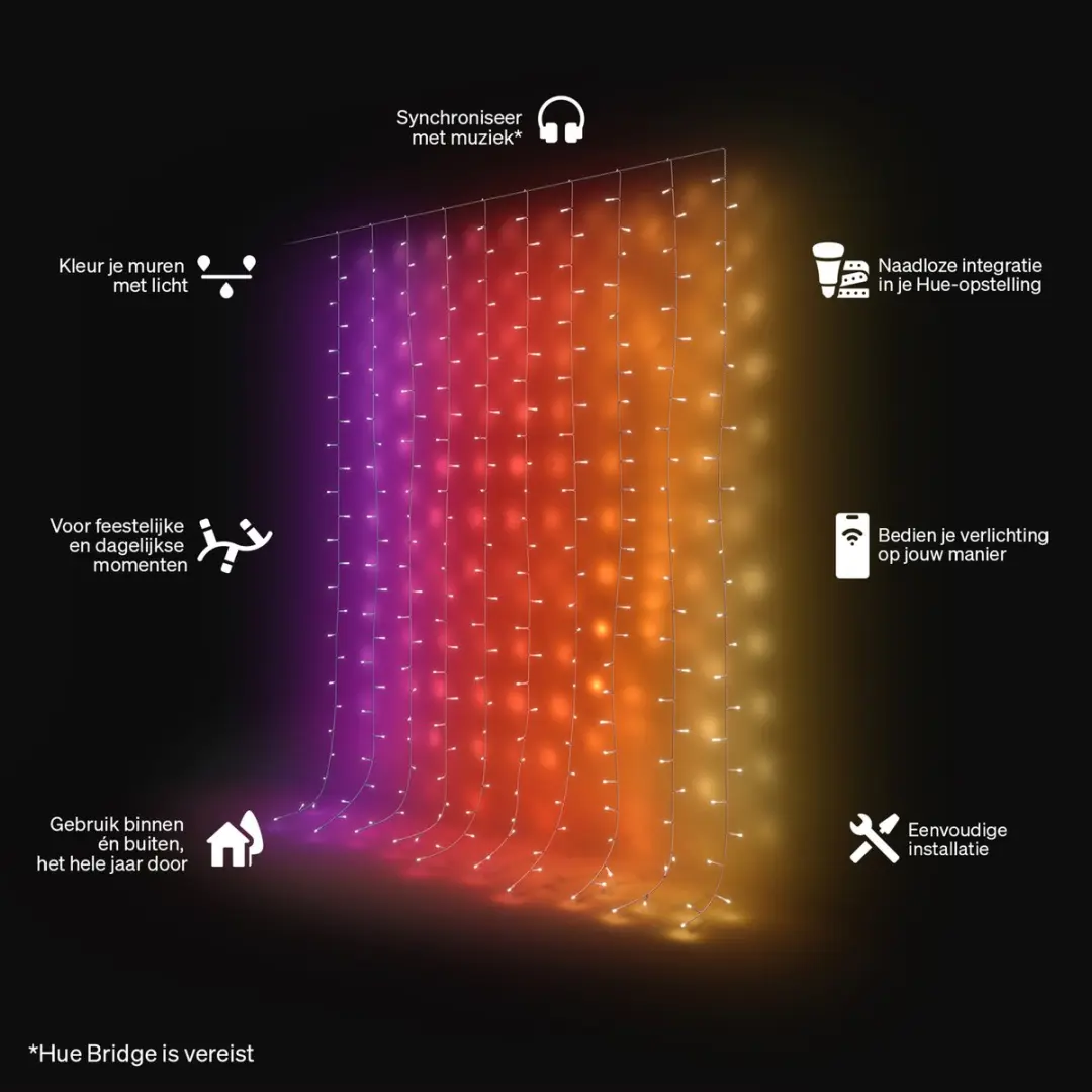 Philips Hue Festavia LED Lichtgordijn 1.35x2m - Multicolor - Zwart - afbeelding 2 van 6