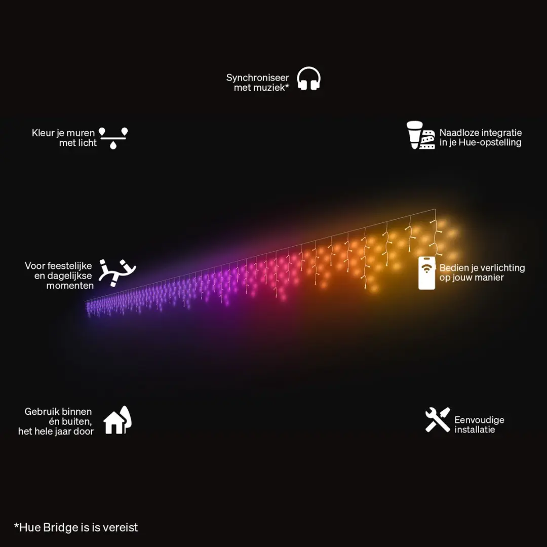Philips Hue Festavia LED Lichtslinger 8.5m - Multicolor - Zwart - afbeelding 2 van 6