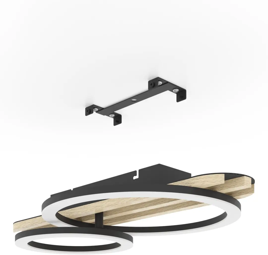 EGLO Cembrano Plafondlamp - LED - 50cm - Zwart/Natuur/Wit - afbeelding 3 van 6