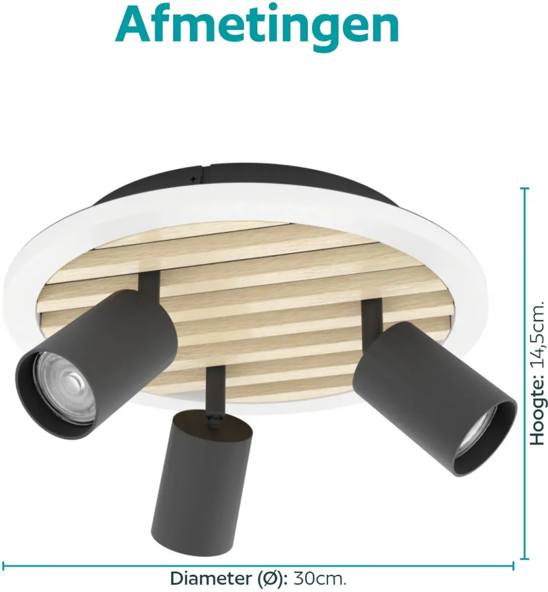 Eglo Cembrano Plafondlamp LED Ø30cm - Zwart/Natuur/Wit - afbeelding 6 van 6