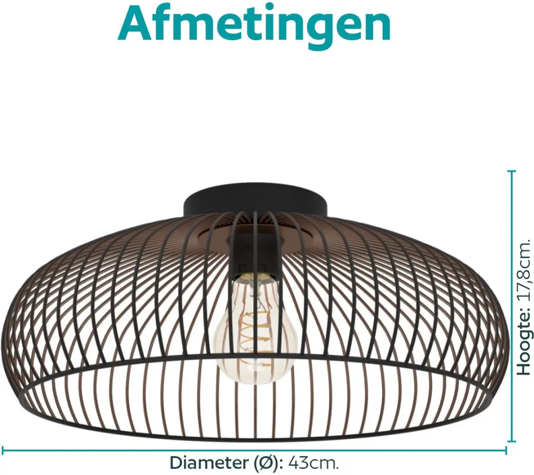 Eglo Almanzora Plafondlamp E27 - Ø43cm - Zwart/Koper - afbeelding 6 van 6