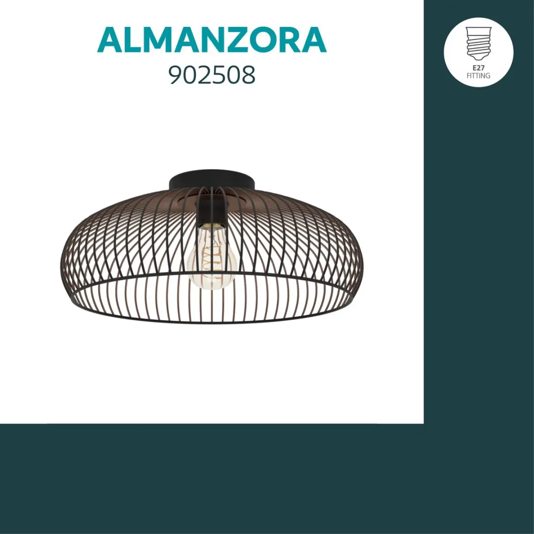 Eglo Almanzora Plafondlamp E27 - Ø43cm - Zwart/Koper - afbeelding 3 van 6