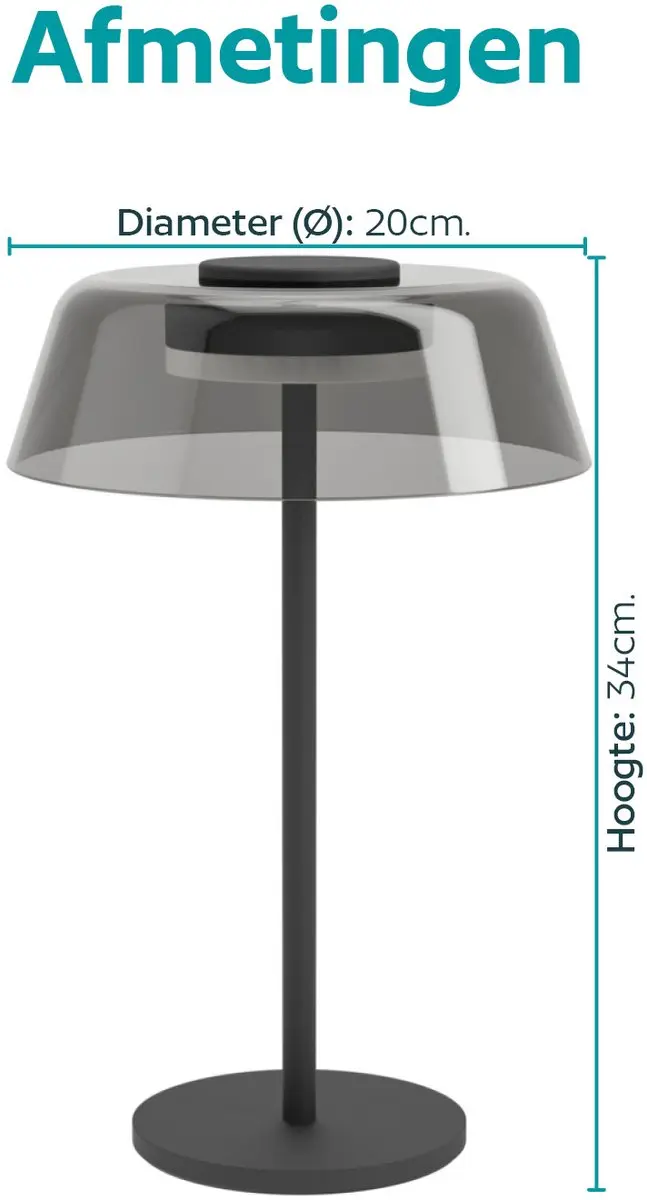 Eglo Arroyo-Z RGB Zigbee Tafellamp - 34cm - Zwart/Smoke - afbeelding 4 van 6