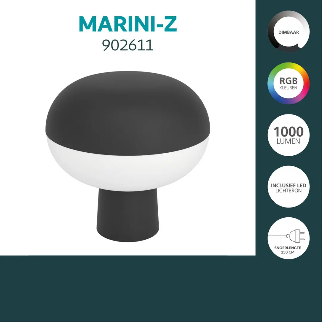 Eglo Marini-Z Tafellamp 22cm - Zwart/Wit - Zigbee - afbeelding 2 van 6