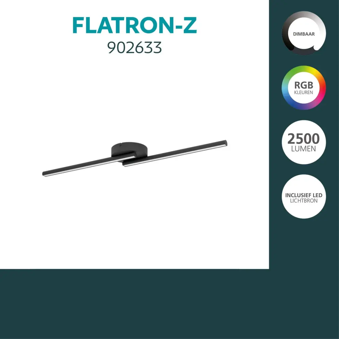Eglo Flatron-Z Plafondlamp 80cm - Zwart - RGB & Wit - Zigbee - afbeelding 4 van 6