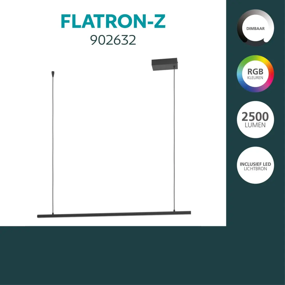 Eglo Flatron-Z Hanglamp 100,5cm - Zwart - RGB & Wit - Zigbee - afbeelding 3 van 6