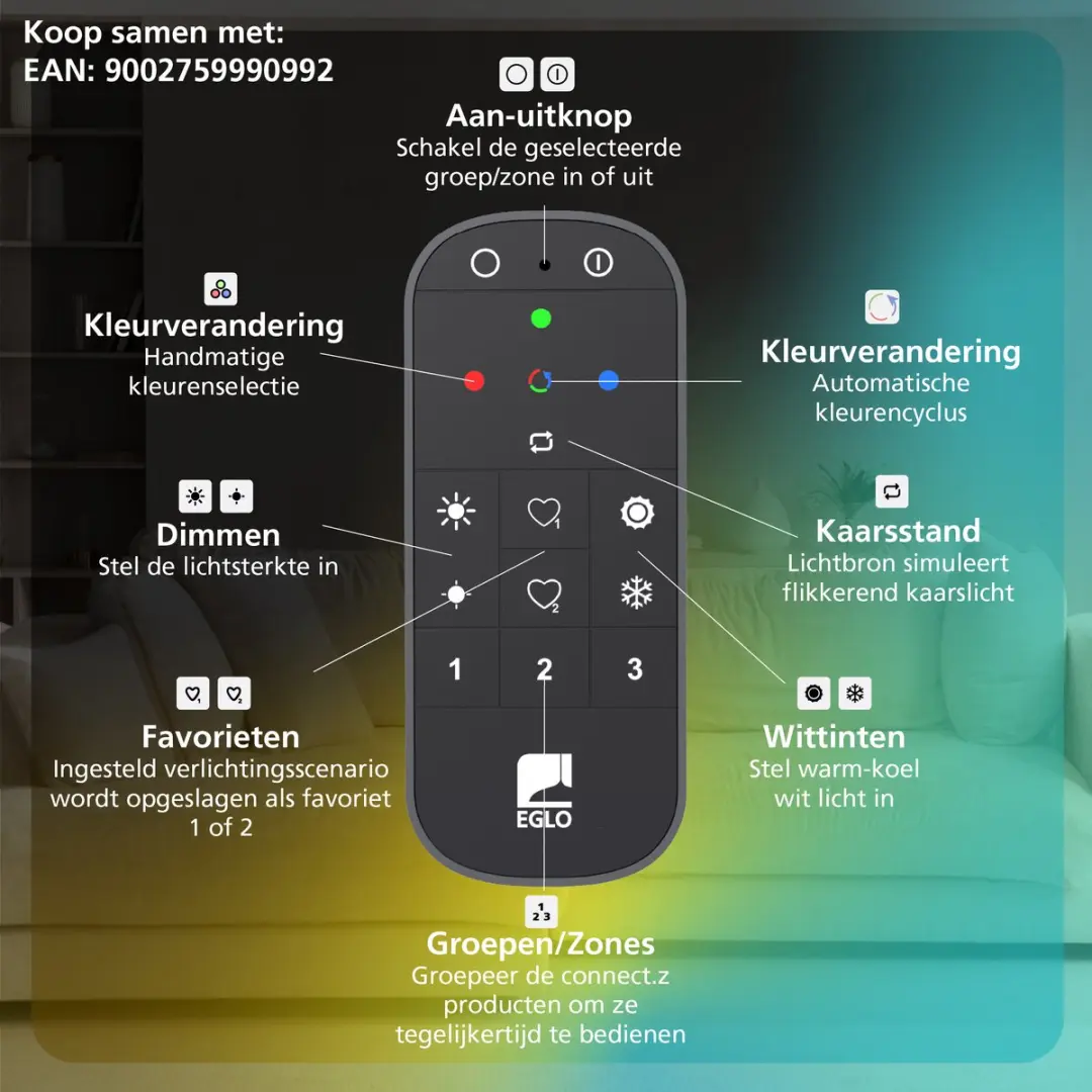 Eglo Flatron-Z Tafellamp - Zwart - RGB & Wit - Zigbee - afbeelding 6 van 6