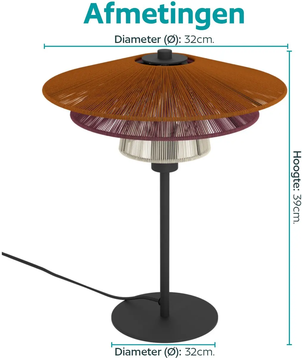 Eglo Pignona Tafellamp E14 - 39cm - Rood/Oranje/Wit/Zwart - afbeelding 6 van 6
