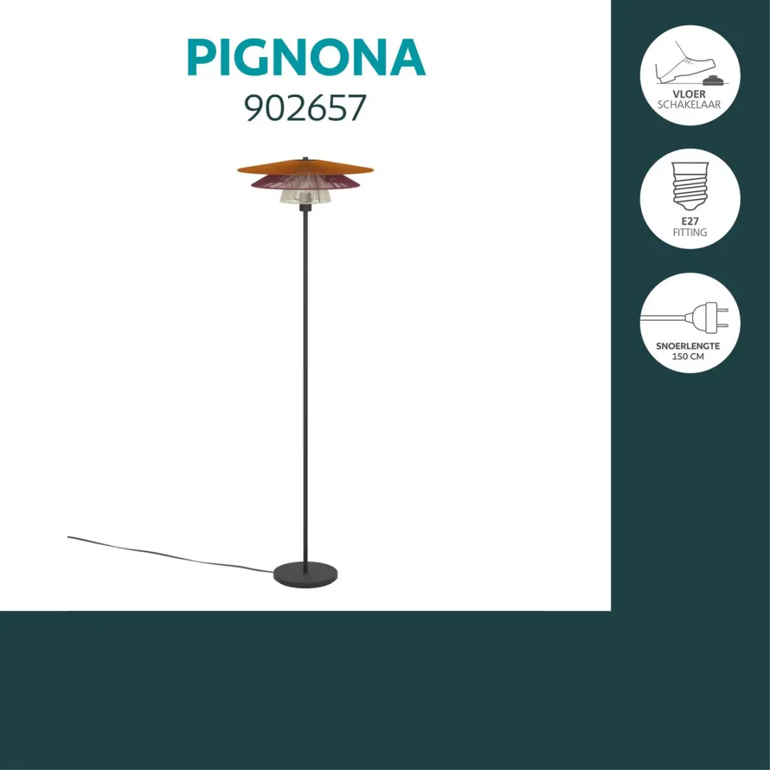 Eglo Pignona Vloerlamp E27 - Ø50cm - Rood/Oranje/Wit/Zwart - afbeelding 3 van 6