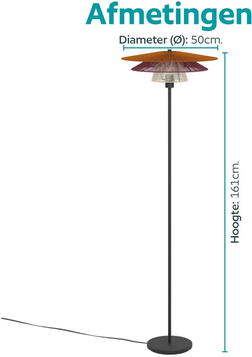 Eglo Pignona Vloerlamp E27 - Ø50cm - Rood/Oranje/Wit/Zwart - afbeelding 6 van 6