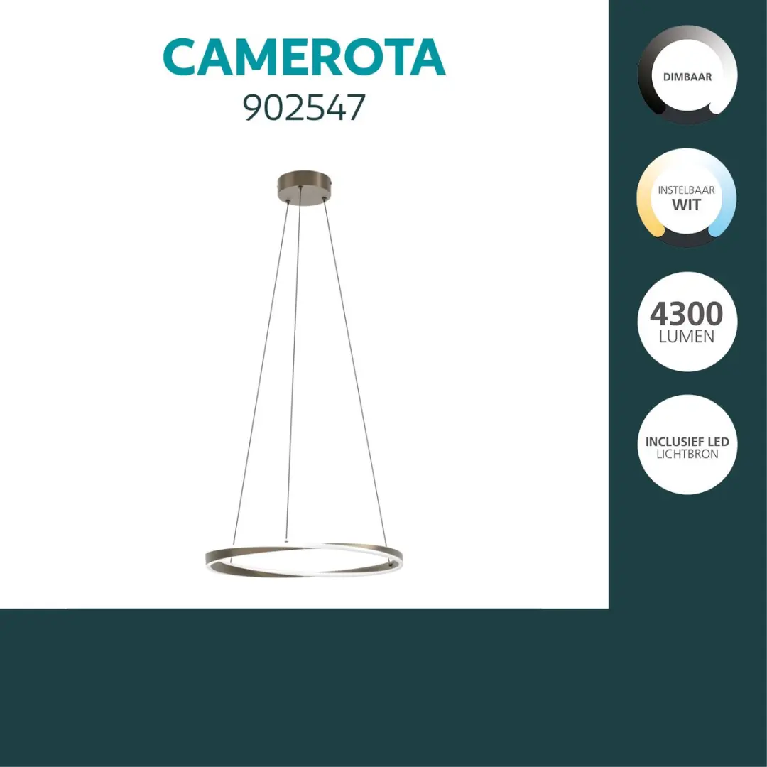 Eglo Camerota Hanglamp Ø55cm - Donker Brons/Wit - Dimbaar - afbeelding 3 van 6