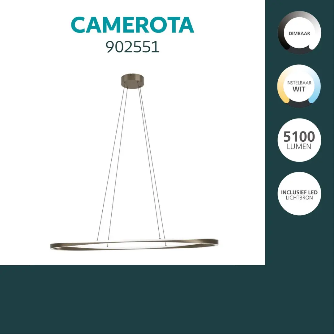 Eglo Camerota Hanglamp Donker Brons/Wit - 111cm - Instelbaar & Dimbaar - afbeelding 3 van 6