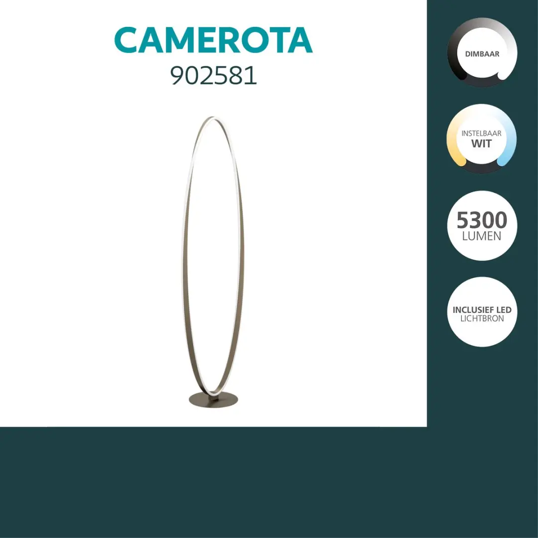 Eglo Camerota Vloerlamp 142,5cm - Donker Brons/Wit - Instelbaar & Dimbaar - afbeelding 3 van 6
