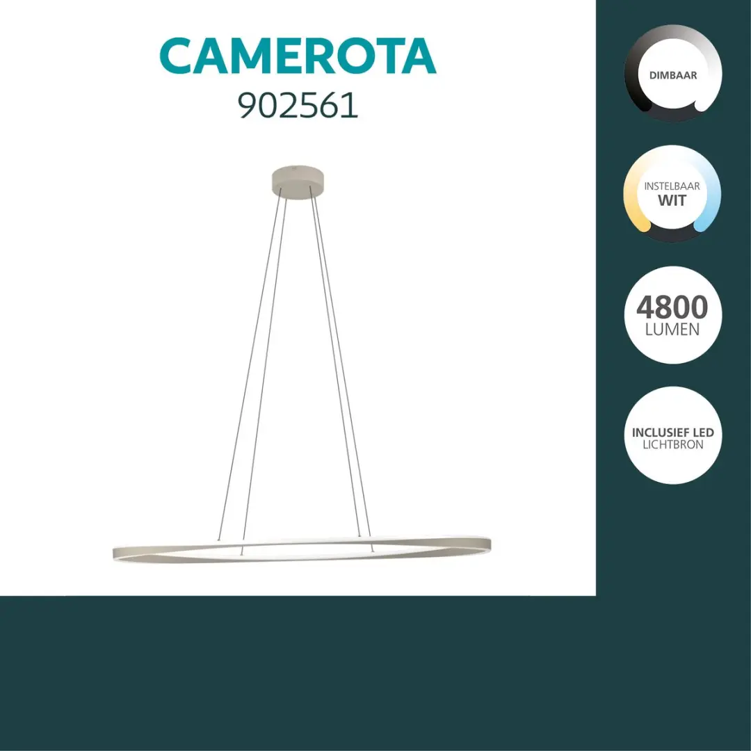 Eglo Camerota Hanglamp 111cm - Zandkleur/Beige/Wit - Instelbaar & Dimbaar - afbeelding 3 van 6