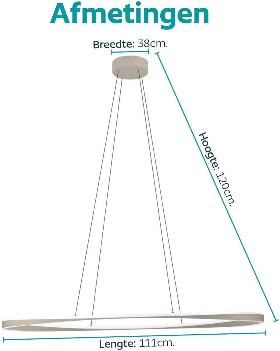 Eglo Camerota Hanglamp 111cm - Zandkleur/Beige/Wit - Instelbaar & Dimbaar - afbeelding 6 van 6