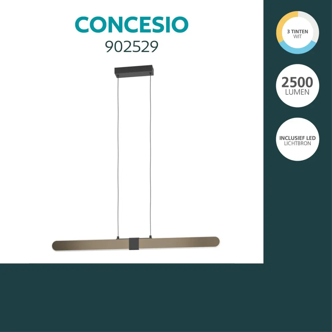 EGLO Concesio Hanglamp - 103,5 cm - Brons/Zwart - Instelbaar wit licht (warm, neutraal en daglicht) - afbeelding 2 van 5