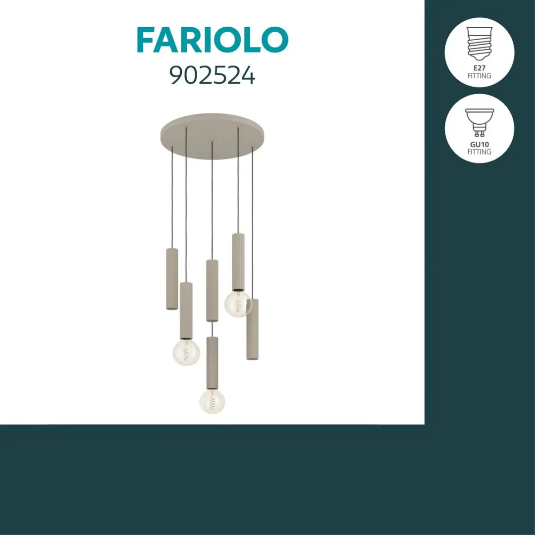Eglo Fariolo Hanglamp Ø48cm - 3x E27/GU10 - Zandkleur - afbeelding 3 van 6