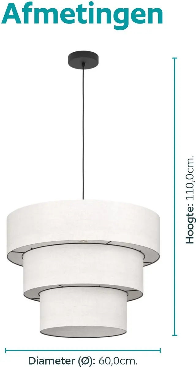 Eglo Parogno Hanglamp E27 - Ø50cm - Zwart/Crème - afbeelding 5 van 5
