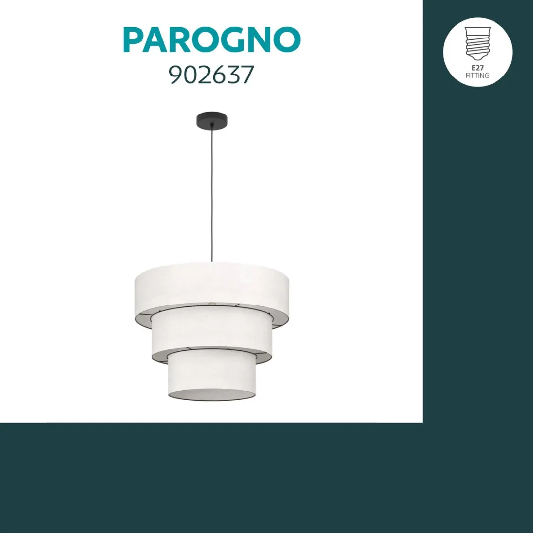 Eglo Parogno Hanglamp E27 - Ø50cm - Zwart/Crème - afbeelding 2 van 5