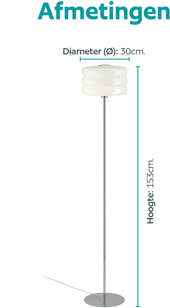Eglo Tortora Vloerlamp E27 - 160cm - Chroom/Wit - afbeelding 6 van 6