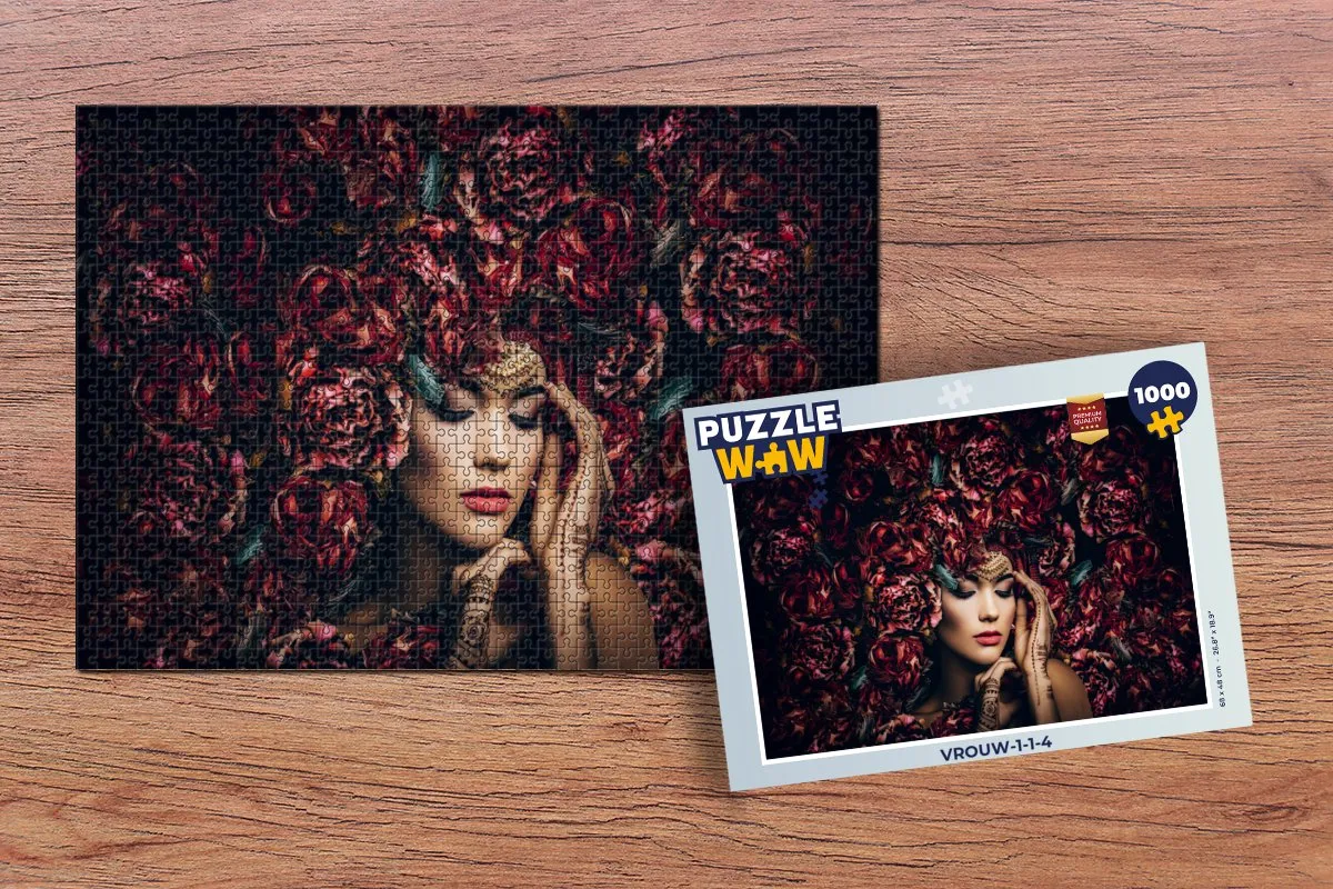 PuzzleWow Bloemen Henna Portret Legpuzzel 1000 Stuks - Multicolor
