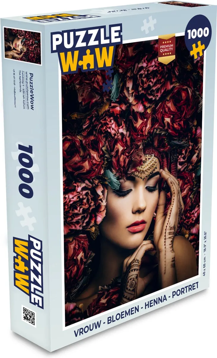 PuzzleWow Bloemen Henna Portret Legpuzzel 1000 Stuks - Multicolor