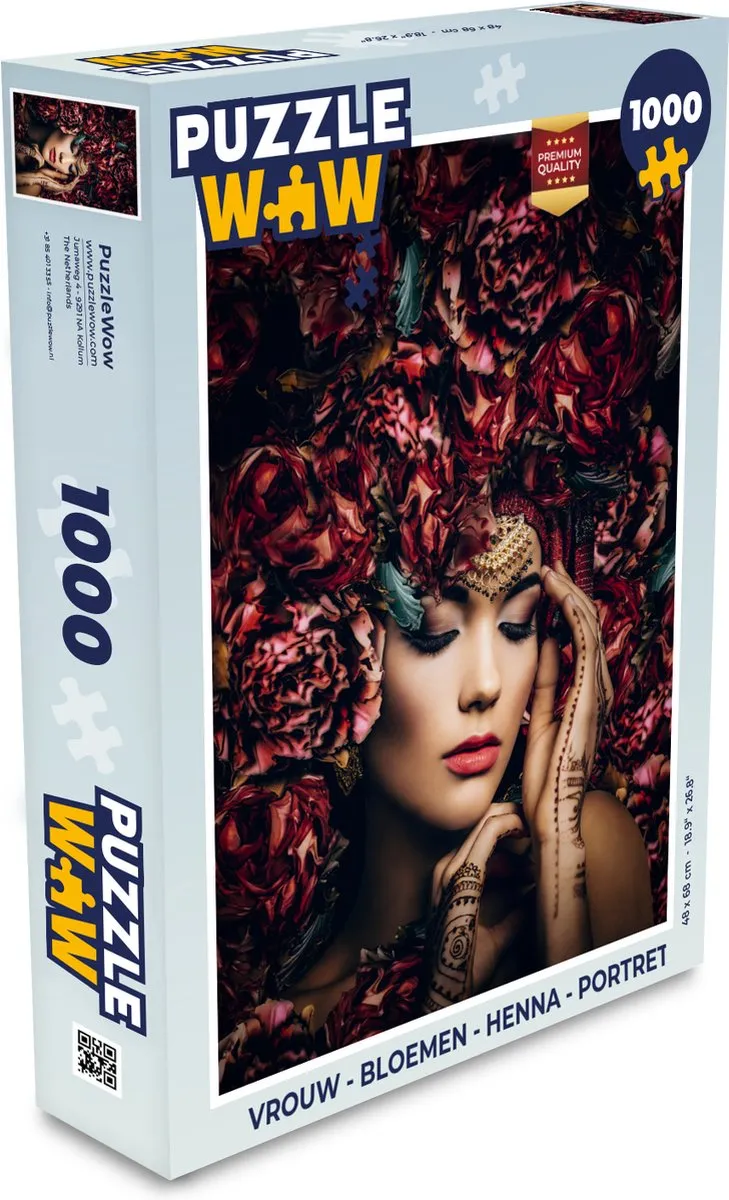 PuzzleWow Bloemen Henna Portret Legpuzzel 1000 Stuks - Multicolor
