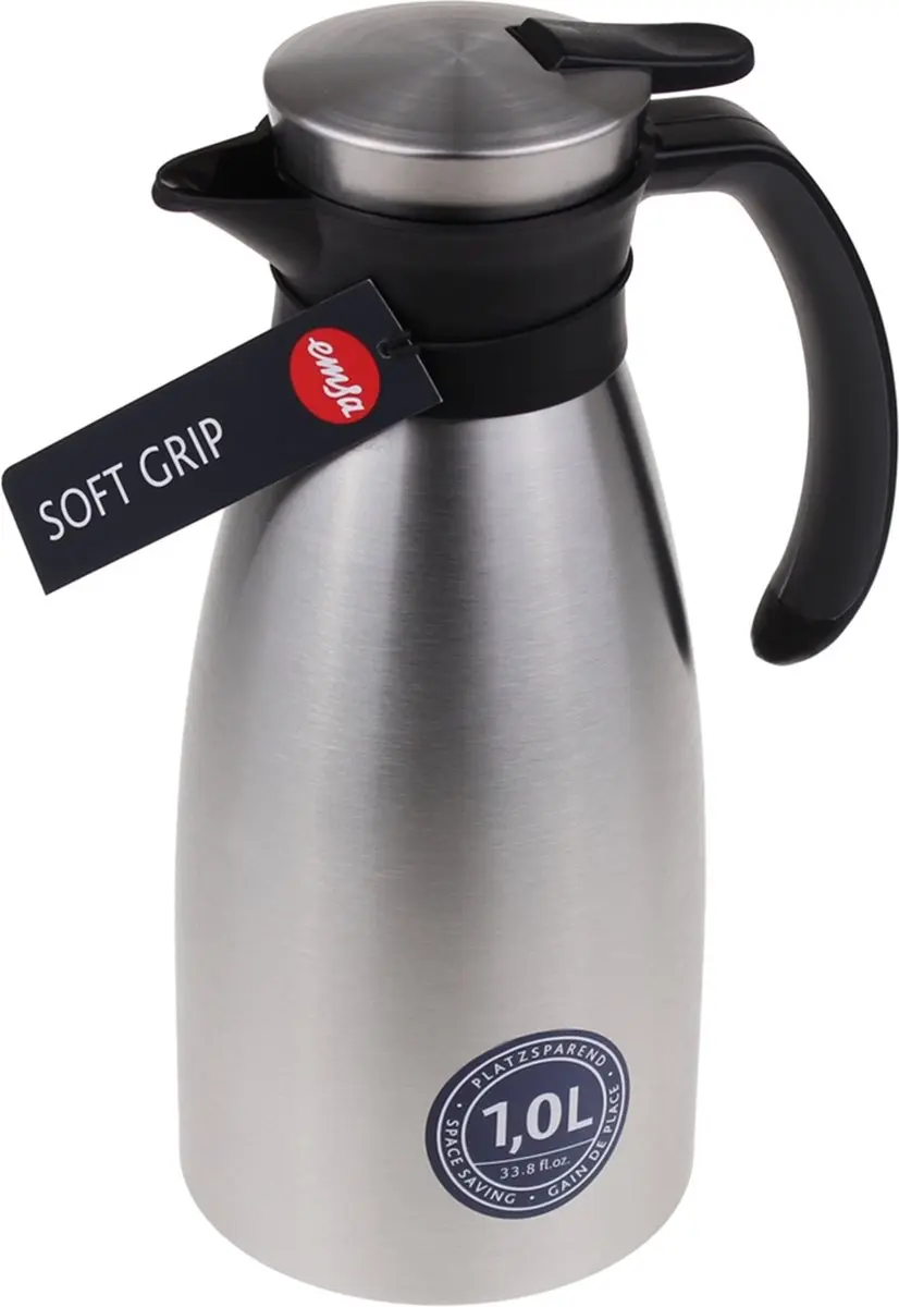Emsa Soft Grip isoleerkan. Quick Tip. 1.0 L. RVS/zwart