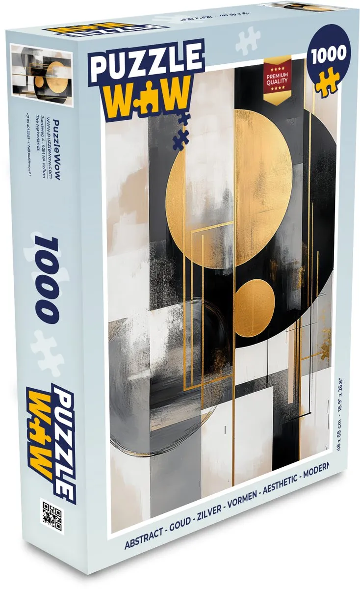 PuzzleWow Abstract Legpuzzel 1000 Stuks - Goud/Zilver/Zwart