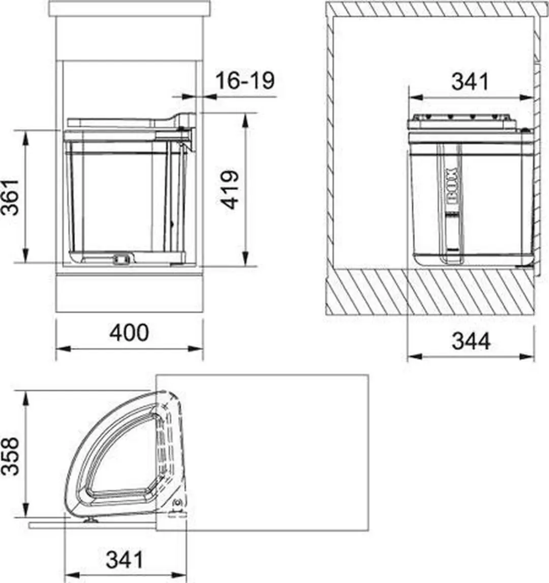 Franke Sorters Pivot Inbouw Prullenbak 121.0307.563 - 27L - Zwart - afbeelding 2 van 2