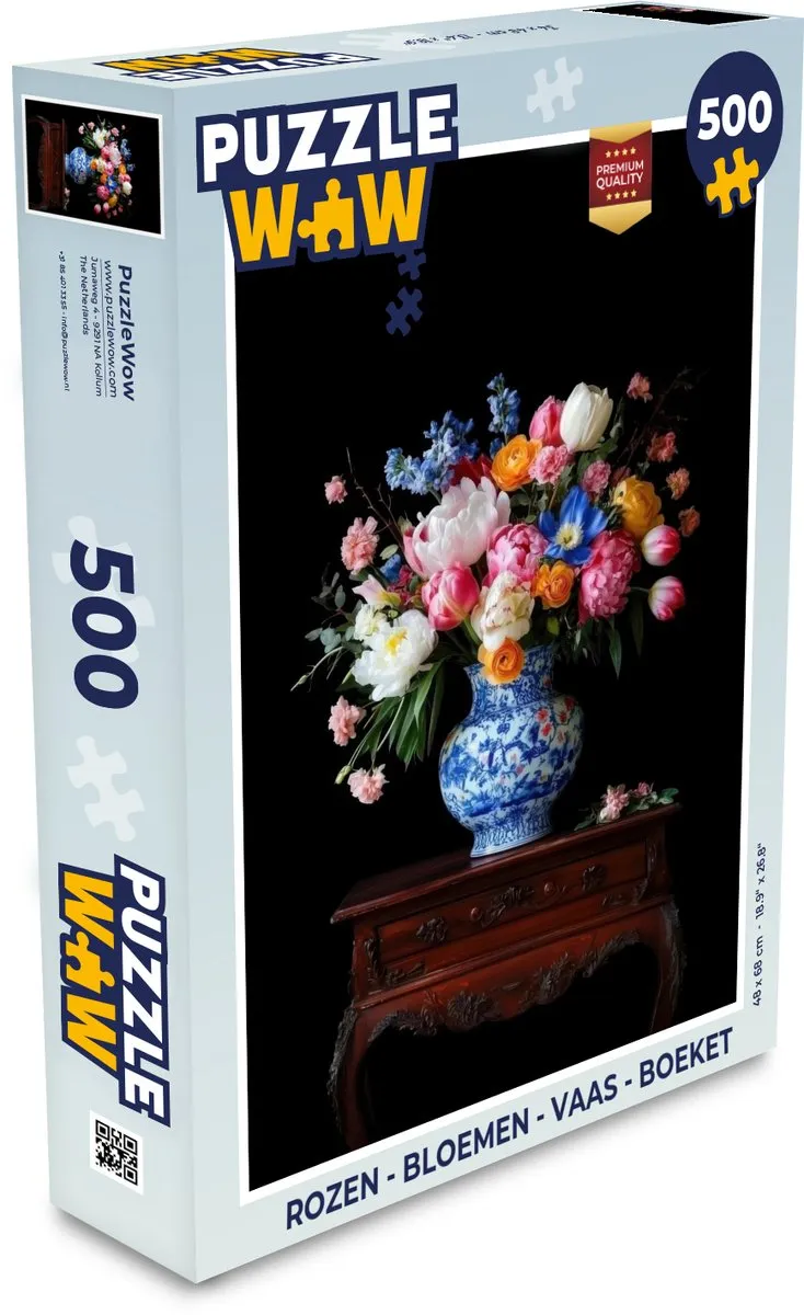 PuzzleWow Rozen Legpuzzel 500 Stuks - Bloemen Vaas