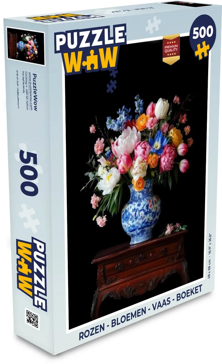 PuzzleWow Rozen Legpuzzel 500 Stuks - Bloemen Vaas