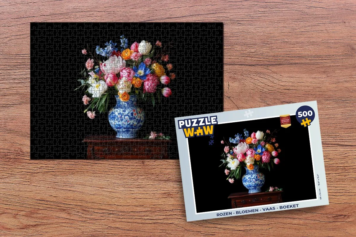 PuzzleWow Rozen Legpuzzel 500 Stuks - Bloemen Vaas