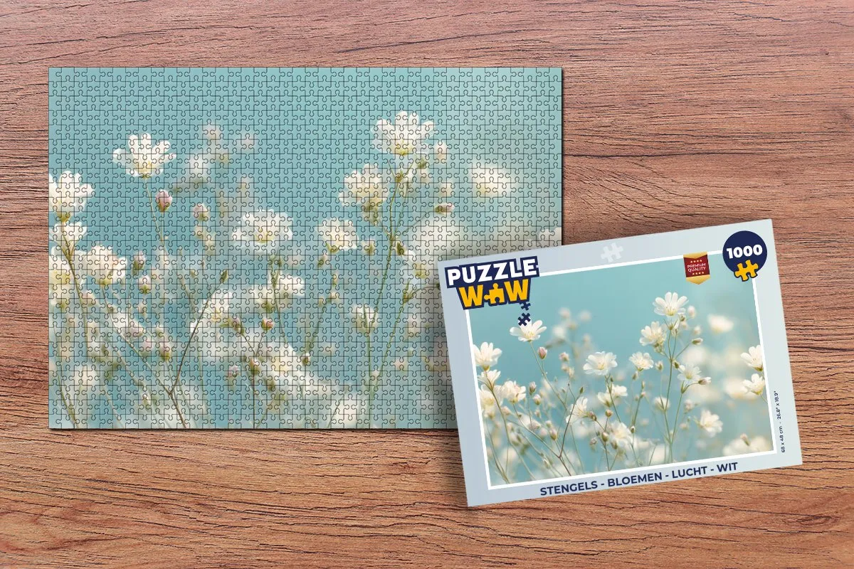 PuzzleWow Legpuzzel 1000 Stuks - Stengels Bloemen Wit