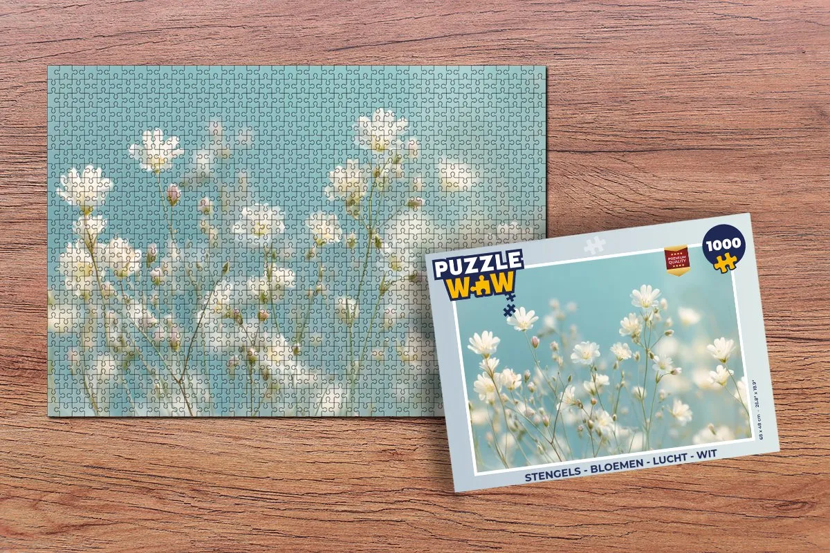PuzzleWow Legpuzzel 1000 Stuks - Stengels Bloemen Wit