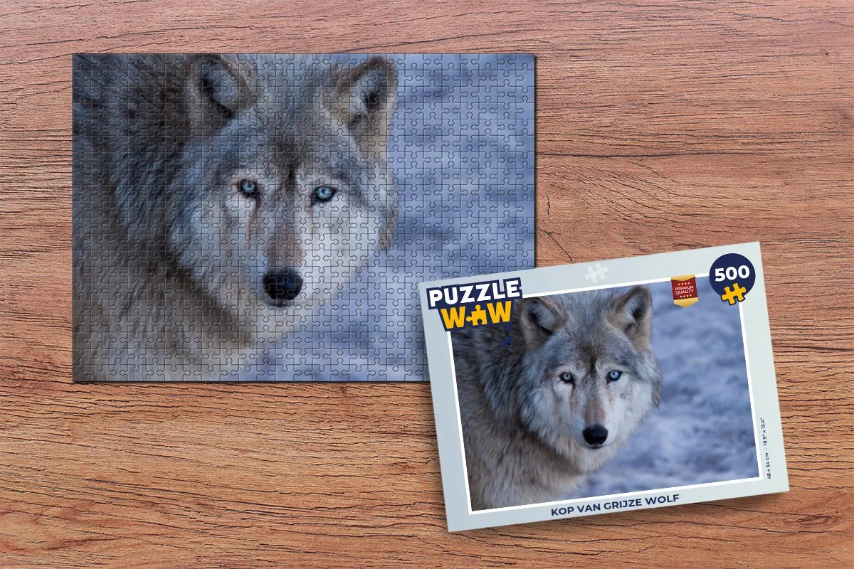 PuzzleWow Legpuzzel Kop van Grijze Wolf 500 Stuks - Multicolor