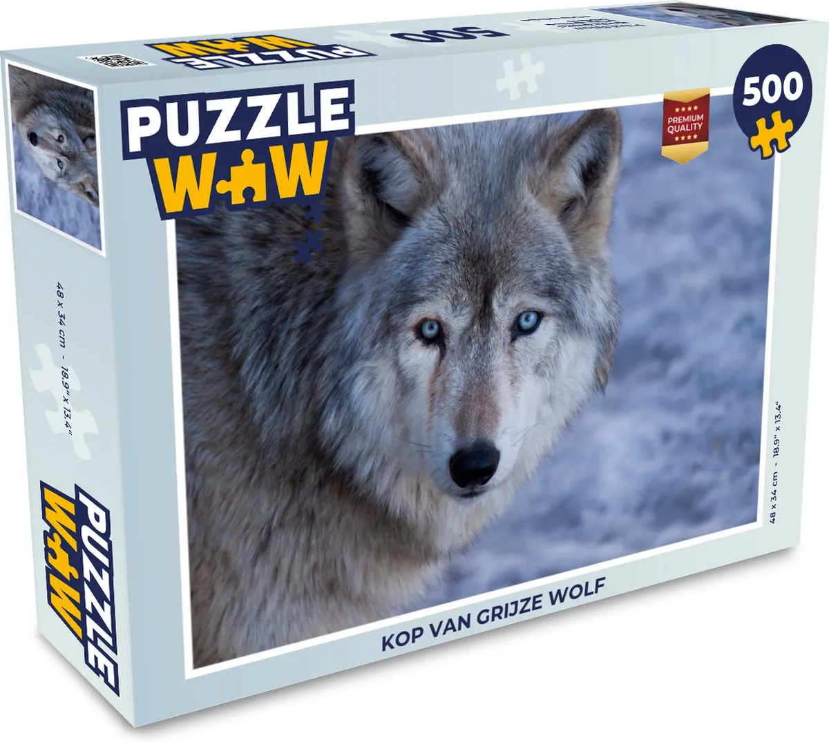 PuzzleWow Legpuzzel Kop van Grijze Wolf 500 Stuks