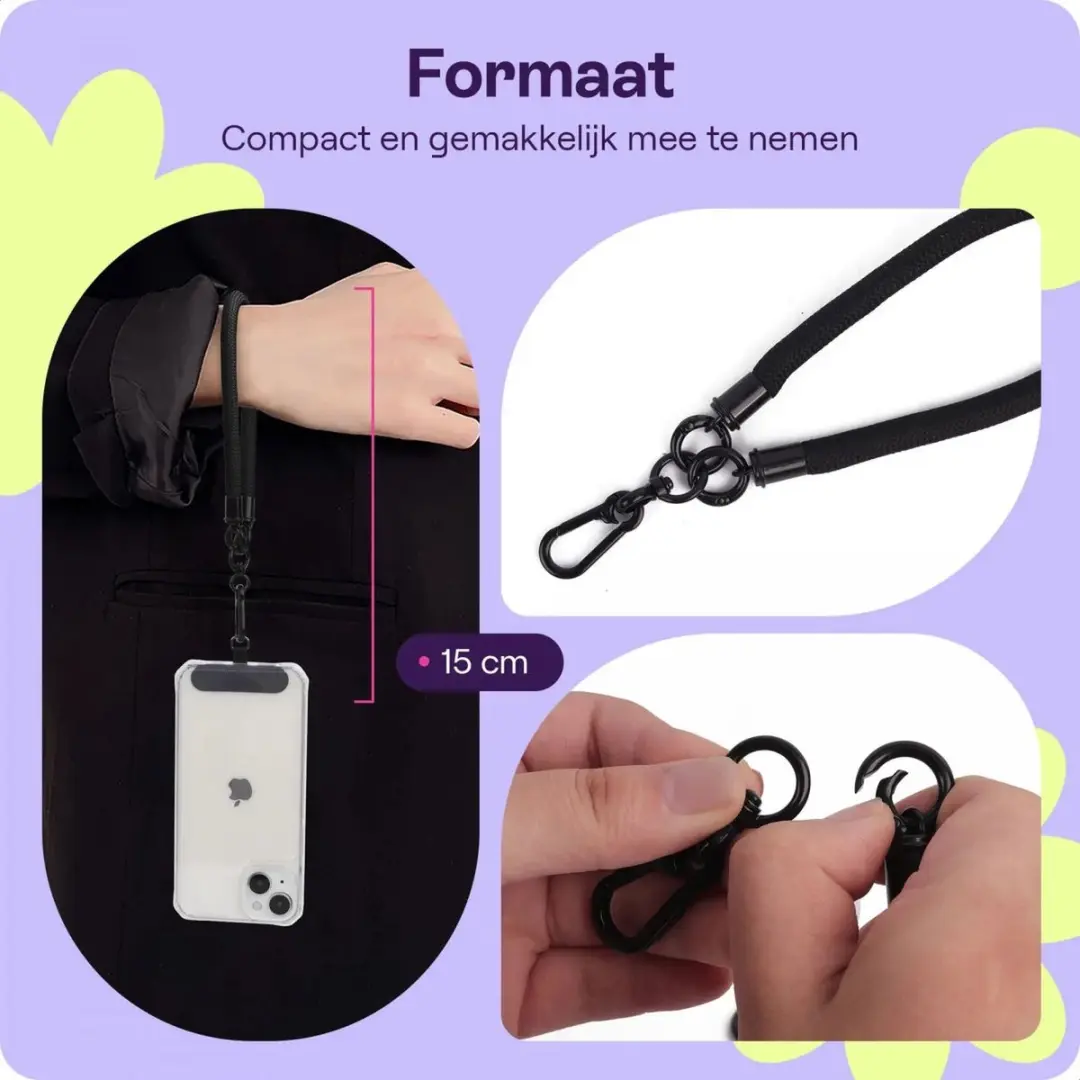HappyCase Telefoonkoord Polsbandje 30cm - Zwart - afbeelding 2 van 6