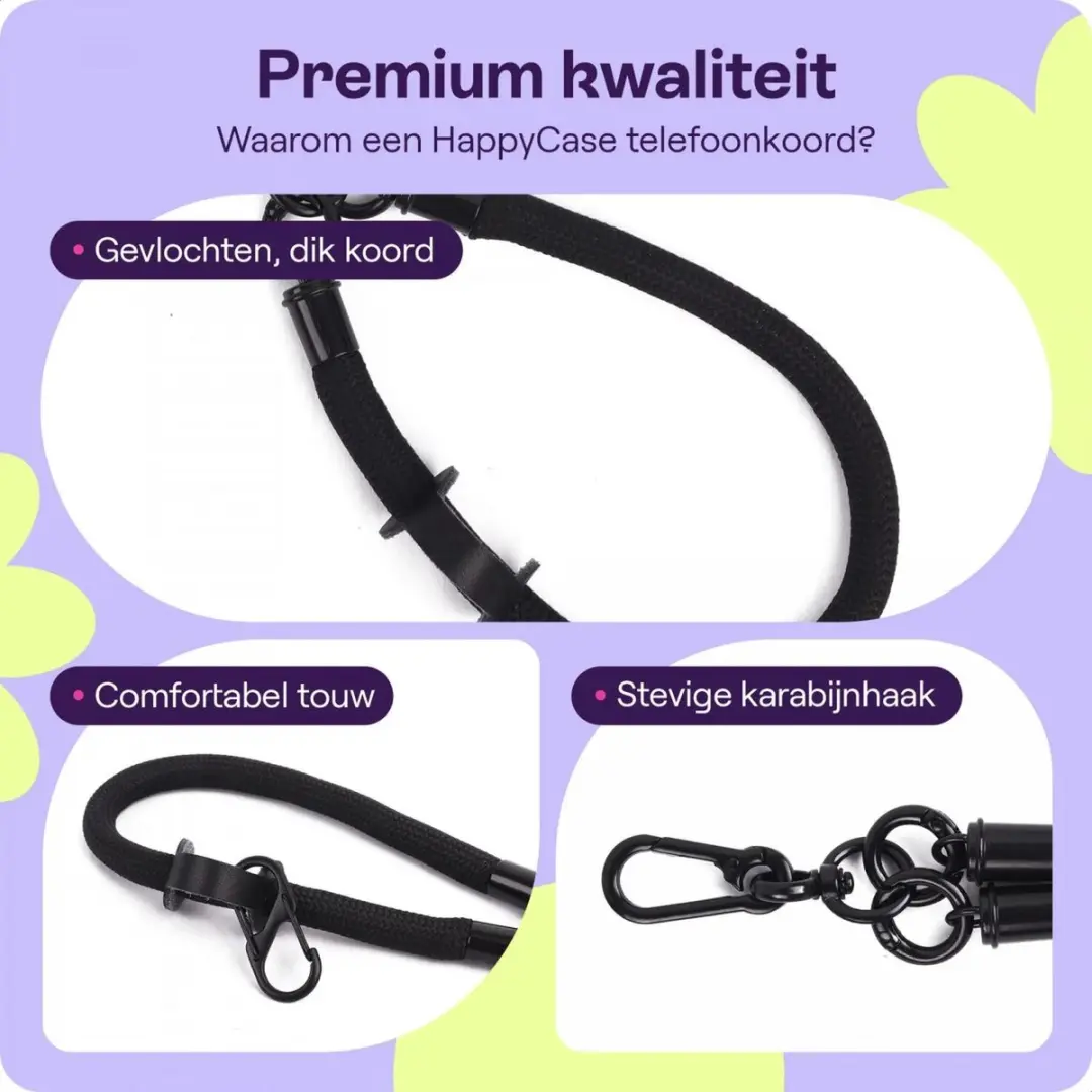 HappyCase Telefoonkoord Polsbandje 30cm - Zwart - afbeelding 5 van 6