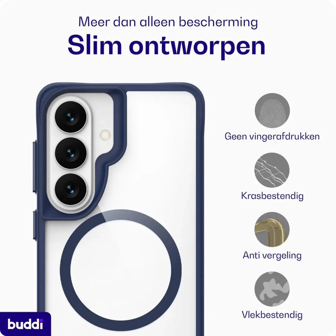 Buddi Hybrid Hoesje Samsung Galaxy S26 FE - MagSafe Transparant Blauw