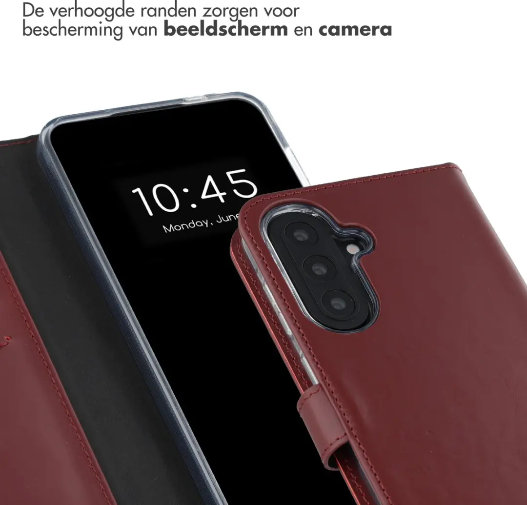 Selencia Hoesje Samsung Galaxy A57 - Echt Lederen Bookcase 3 Pasjes - Donkerrood