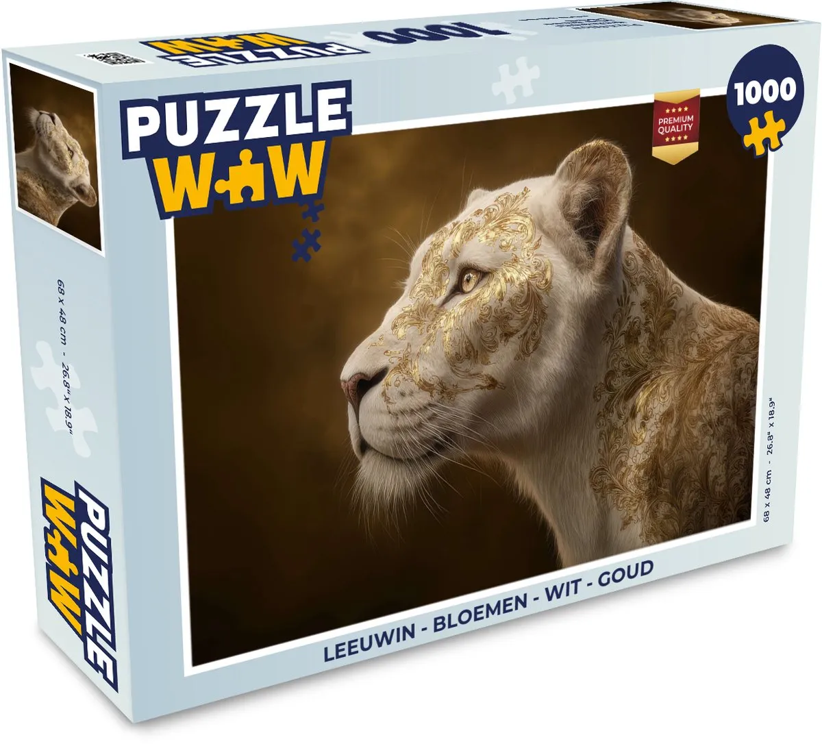 PuzzleWow Leeuwin Bloemen Legpuzzel 1000 Stuks - Wit/Goud