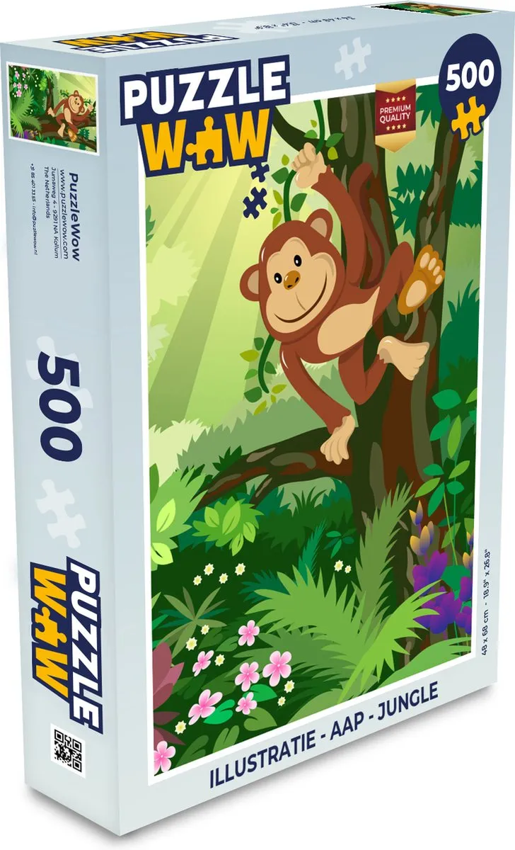 PuzzleWow Jungle Aap Legpuzzel 500 Stuks - Multicolor