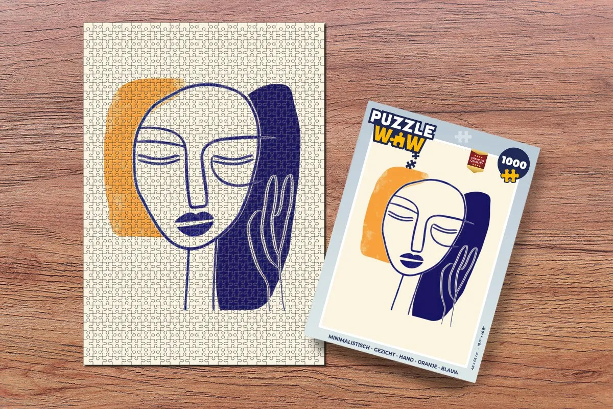 PuzzleWow Minimalistisch Gezicht Hand Legpuzzel 1000 Stuks - Oranje/Blauw