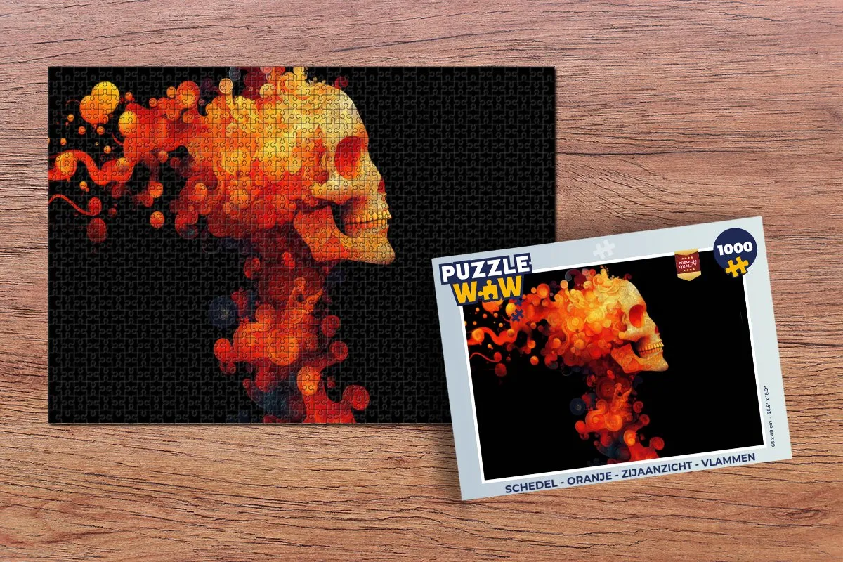 PuzzleWow Schedel Vlammen Legpuzzel 1000 Stuks - Oranje